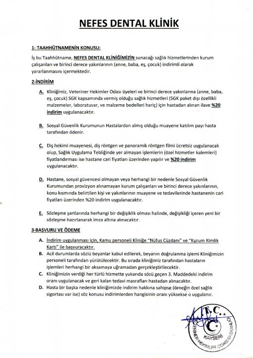 NEFES DENTAL İŞBİRLİĞİ PROTOKOLÜ